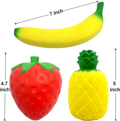 Set of 6 Jumbo Slow Rising Fruit Squishies - Strawberry, Peach, Banana, Lemon, Watermelon, Pineapple - Cream Scented Stress Relief Toys for All Ages