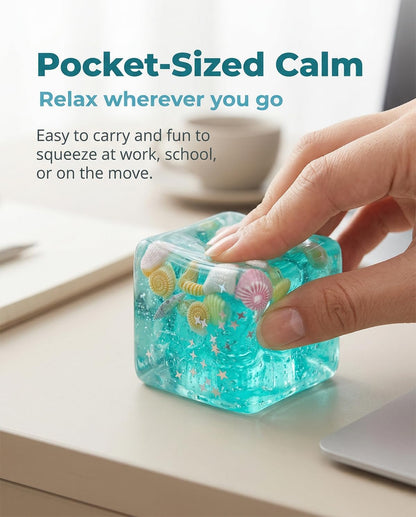 Ice Cube Stress Relief Squishy Toy, Soft Slow Rise Sensory Fidget Ball, Marine Shells Design, Stretchable Squeeze Hand Toy
