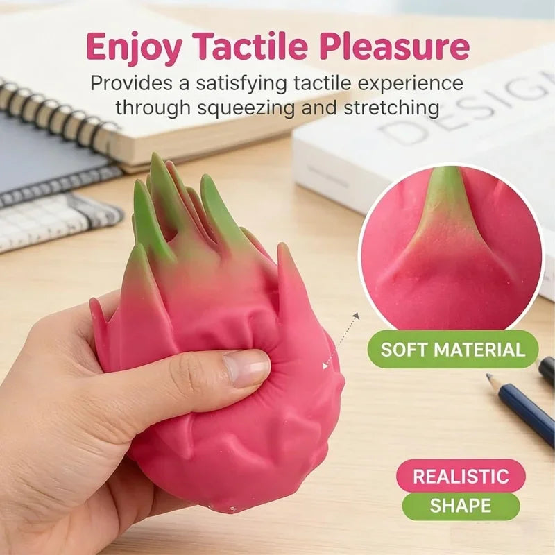 Dragon Fruit, Peach, Orange, Durian, Mango, Banana, and Strawberry Soft Squeeze Stress Relief Fidget Toy for Office and Home