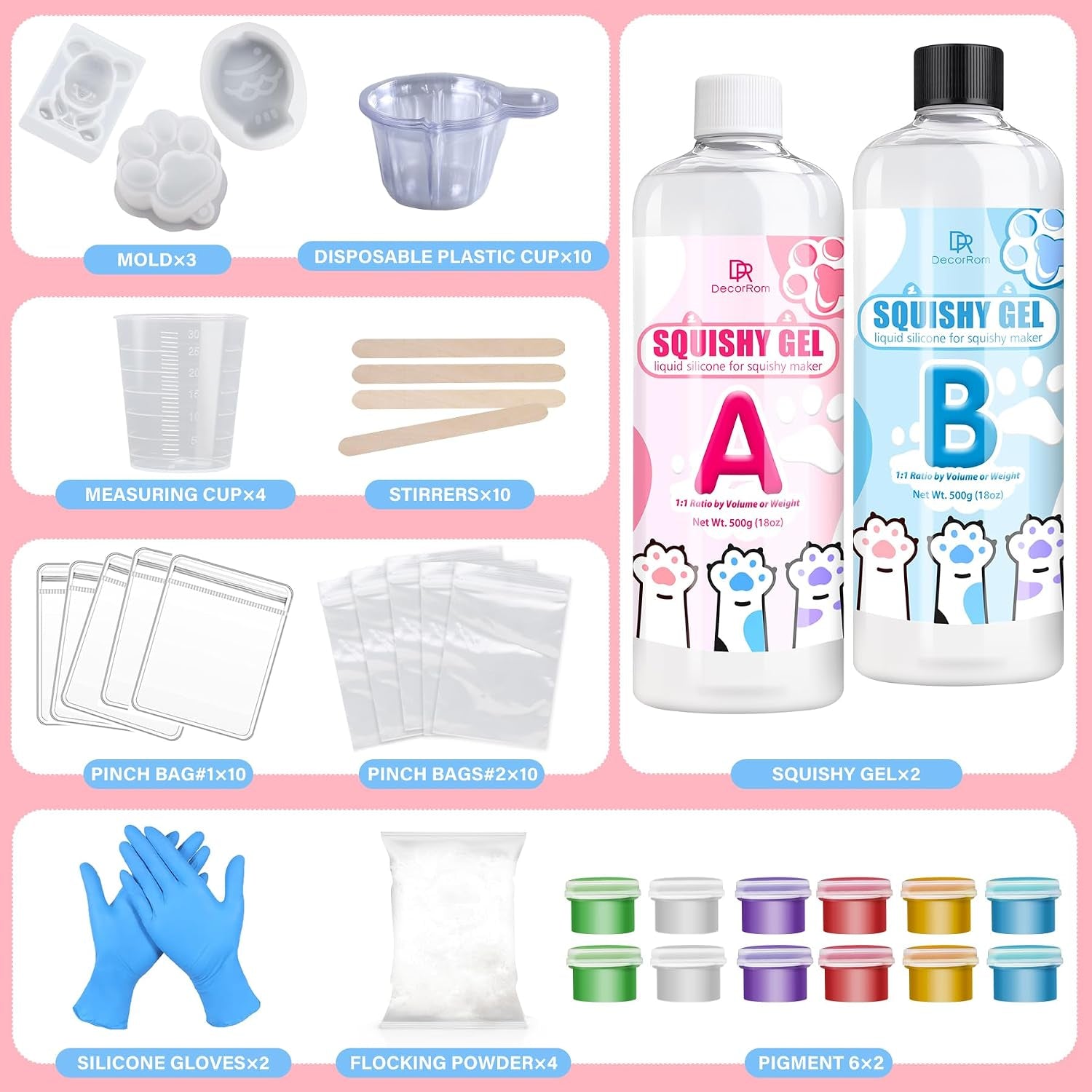 Gel for Taba Squishy Kit, 36Oz Liquid Silicone Super Soft Fast Cure for Squishy Maker, All-In-One Squishy Making Rubber for Cat Paw Casting & Hamster Molding, Stress Relief Decompression Craft