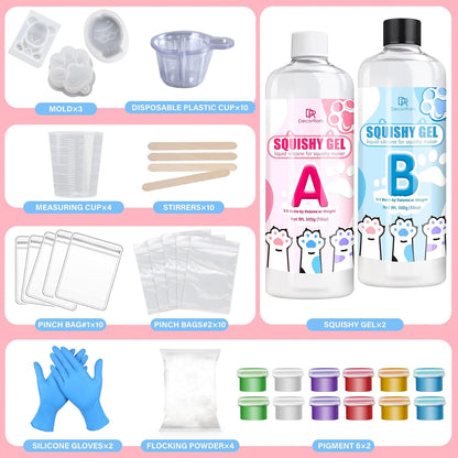Gel for Taba Squishy Kit, 36Oz Liquid Silicone Super Soft Fast Cure for Squishy Maker, All-In-One Squishy Making Rubber for Cat Paw Casting & Hamster Molding, Stress Relief Decompression Craft