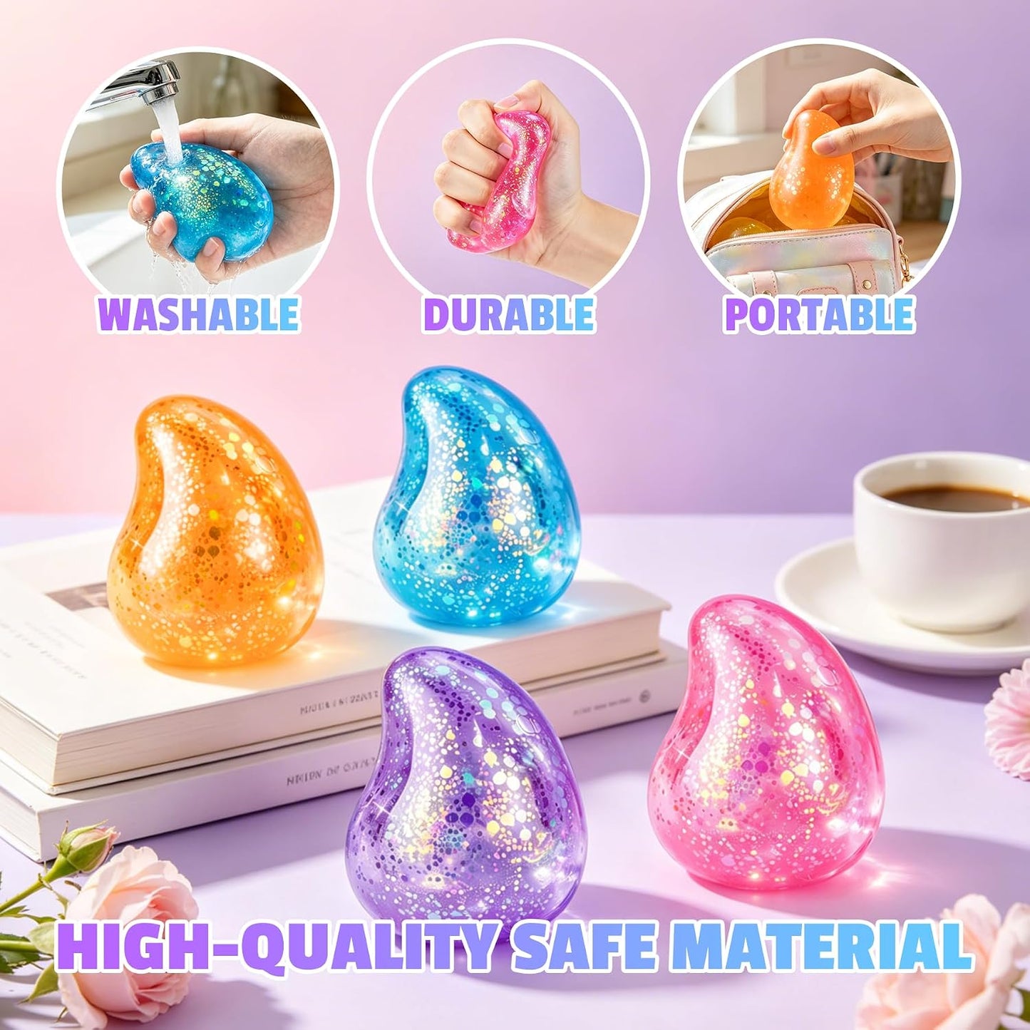 Raindrop Squishy Stress Relief Cube - Soft Sensory Calming Toy for Kids and Teens, Ideal for Party Favors and Classroom Prizes - Purple