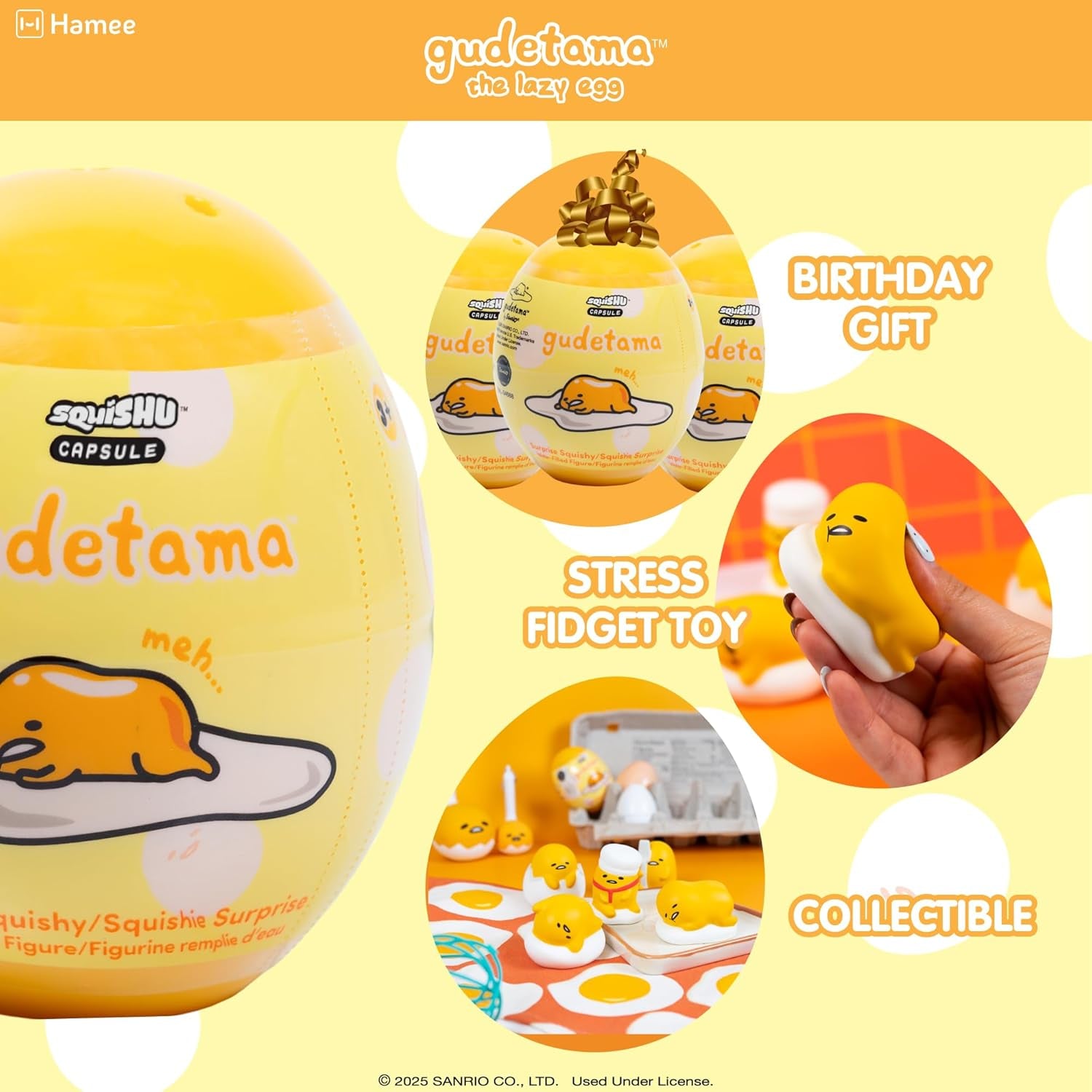 Sanrio Gudetama Lazy Egg Series 2 Squishy Capsule - Water-Filled Stress Relief Toy, Mystery Blind Capsule, Ideal for Birthdays, Party Favors, and Gift Baskets