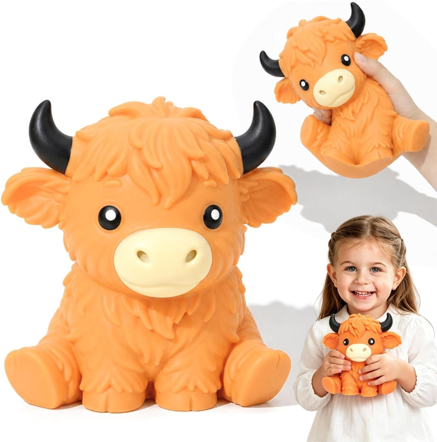 Giant Highland Cow Squishy Stress Relief Ball - Jumbo Soft Slow Rising Anxiety Toy for Parties and Favors