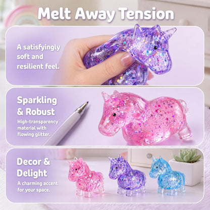 Pink Unicorn Stress Relief Squishy Ball - Glitter Sensory Figurine for Tactile Enjoyment and Party Favors