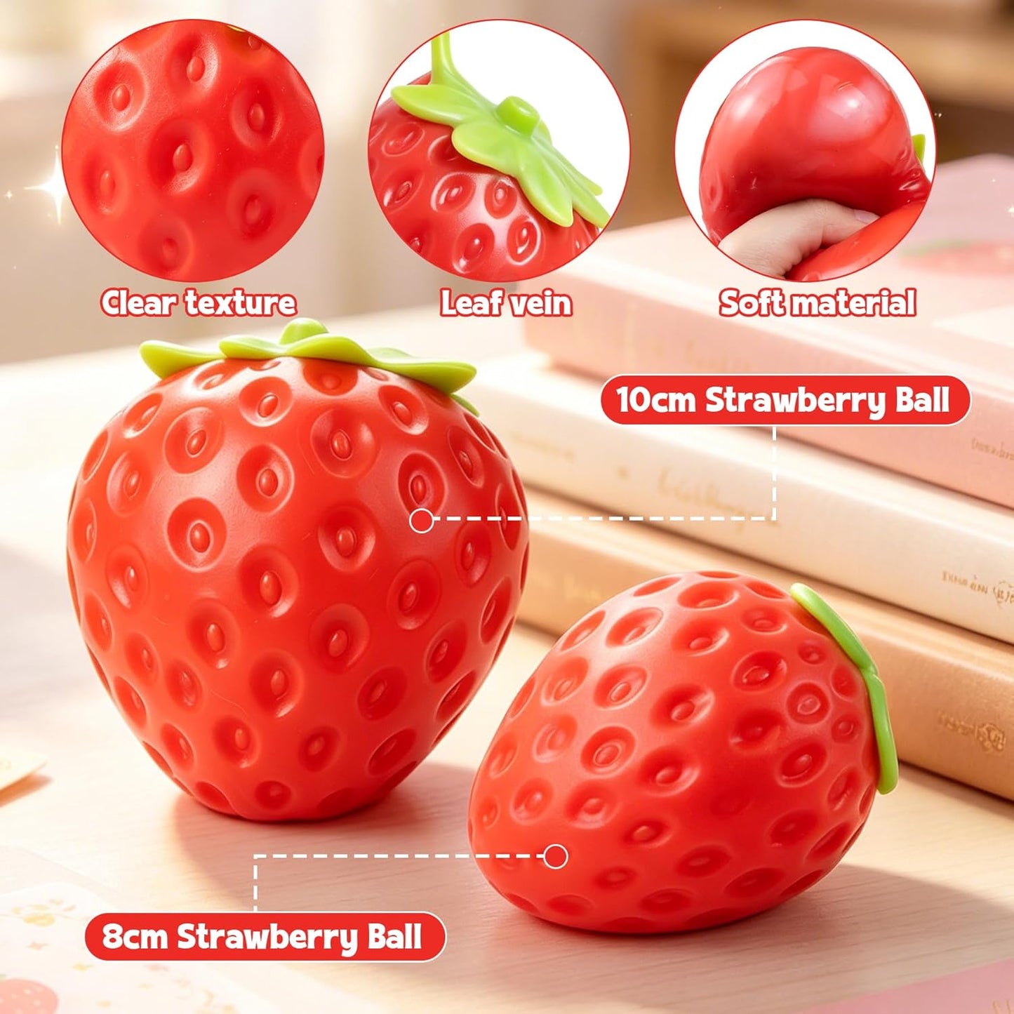 Lifelike Strawberry Squishies Squeezy Toys, 3.15 Inch Big Strawberry | Taba Squishies Sensory Toys for Kids and Adults to Relieve Stress Anxiety, Red Fruit Stress Balls, Birthdays Party Gift