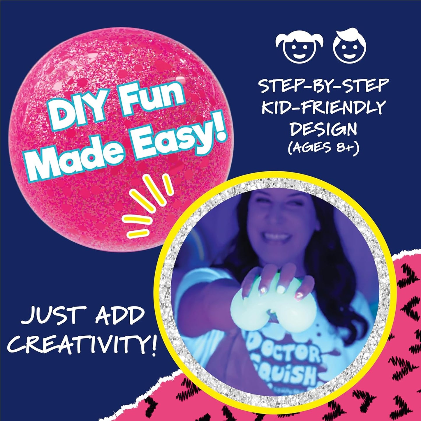 Squishy Maker Neon Refill Pack | DIY Squishy Creation Kit with 6 TPR Balloons, 6 Reusable Clips, Glow-in-the-Dark Sparkles, and Slime Powder | Ideal for Ages 8 and Up | One Pack