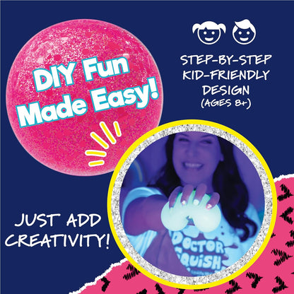 Squishy Maker Neon Refill Pack | DIY Squishy Creation Kit with 6 TPR Balloons, 6 Reusable Clips, Glow-in-the-Dark Sparkles, and Slime Powder | Ideal for Ages 8 and Up | One Pack
