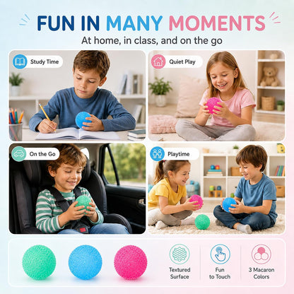 Set of 3 Textured Stress Relief Balls - Silky Fidget Toys for Anxiety Management | Soft Squeeze Sensory Balls for Kids and Adults - 1.85 Inches