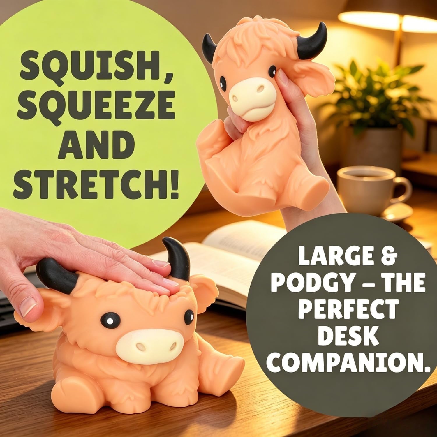 Giant Highland Cow Squishy Stress Relief Ball - Jumbo Soft Slow Rising Anxiety Toy for Parties and Favors