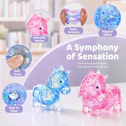 Pink Unicorn Stress Relief Squishy Ball - Glitter Sensory Figurine for Tactile Enjoyment and Party Favors