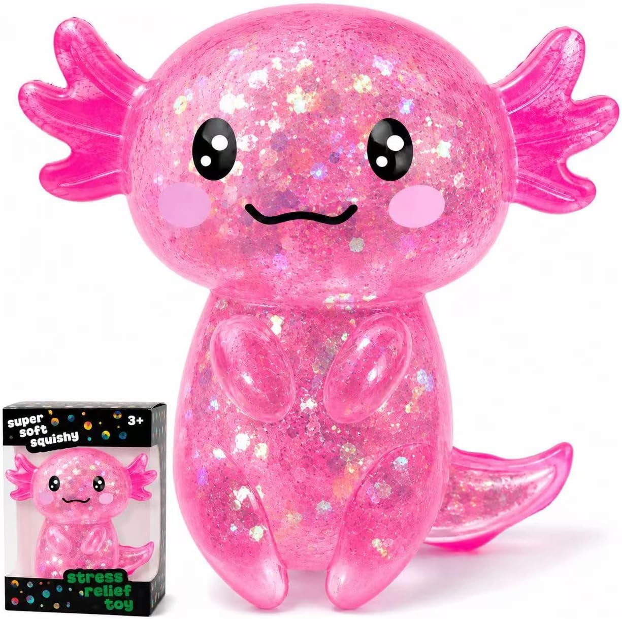 Axolotl Stress Relief Squishy Toy - Glitter Fidget Ball for Kids and Adults, Ideal for Birthday Party Favors and Classroom Gifts