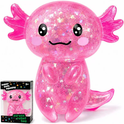 Axolotl Stress Relief Squishy Toy - Glitter Fidget Ball for Kids and Adults, Ideal for Birthday Party Favors and Classroom Gifts