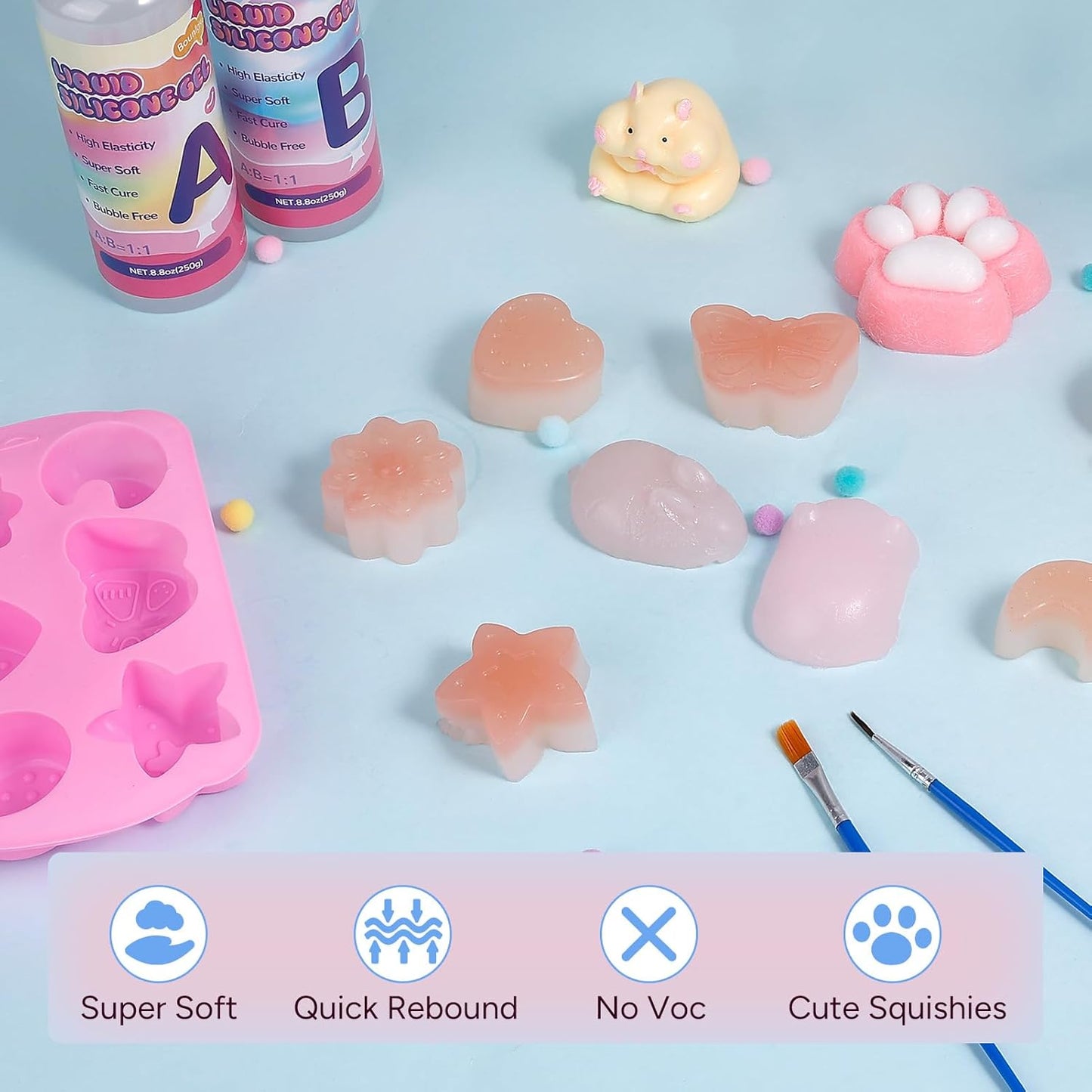 Taba Squishy Making Kit - 18oz 1:1 AB Ratio Epoxy Resin with Silicone Molds for Hamster, Pig, Rabbit, and Cat Paws