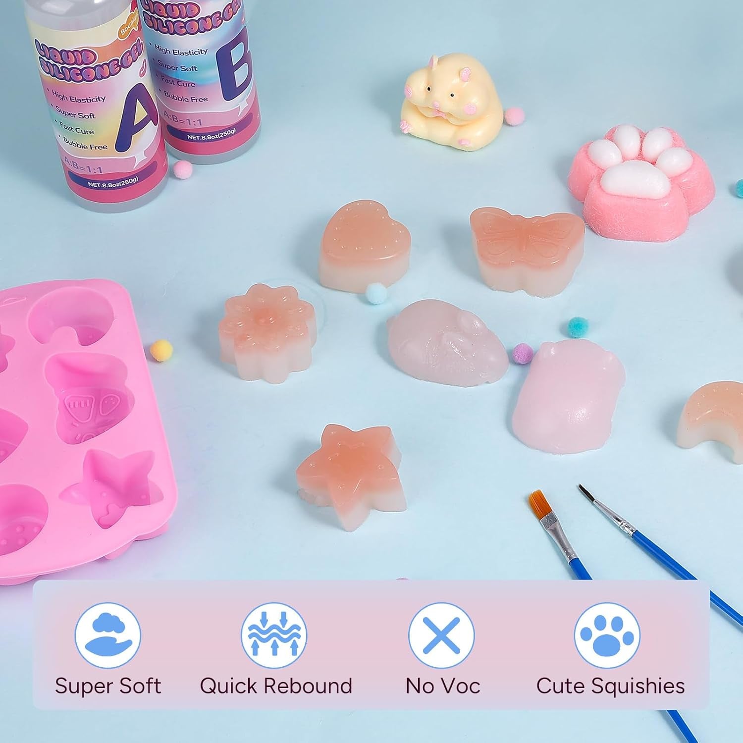 Taba Squishy Making Kit - 18oz 1:1 AB Ratio Epoxy Resin with Silicone Molds for Hamster, Pig, Rabbit, and Cat Paws