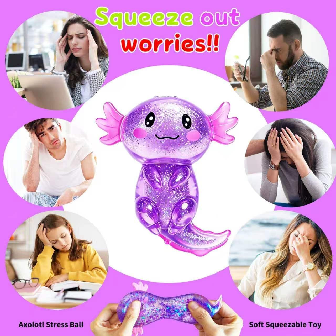 Axolotls Squishies Fidget Stress Ball,Cute Squishies Axolotls Toy,Easter Basket Stuffers, Stress Ball Squeeze Toys for Stress Relief (Purple)