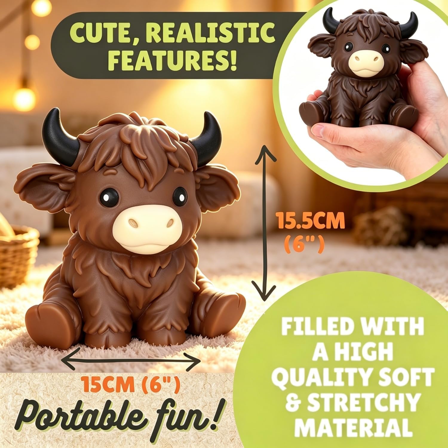 Giant Highland Cow Squishy Stress Ball - Jumbo Soft Slow Rising Toy for Anxiety Relief and Party Favors
