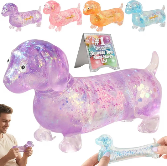 Clearance! Dachshund Squishies Toys - Glitter Weiner Dog Dumpling Squishies - Purple Slow Rising Toys Sparkly Sausage Dogs Gel Relief Stress Ball, Gift for Teens Adults