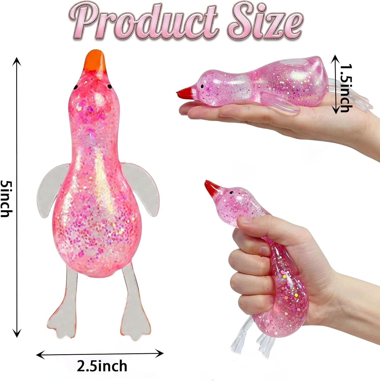 Glitter Duck Stress Ball - Soft Slow Rising Squishy Toy for Anxiety Relief, Ideal Sensory Fidget for Adults and Kids, Unique Desk Decor