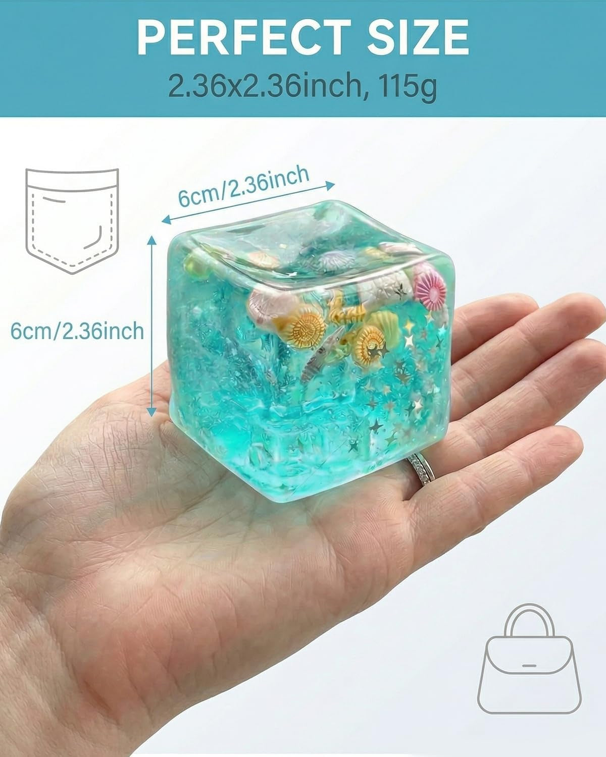 Ice Cube Stress Relief Squishy Toy, Soft Slow Rise Sensory Fidget Ball, Marine Shells Design, Stretchable Squeeze Hand Toy