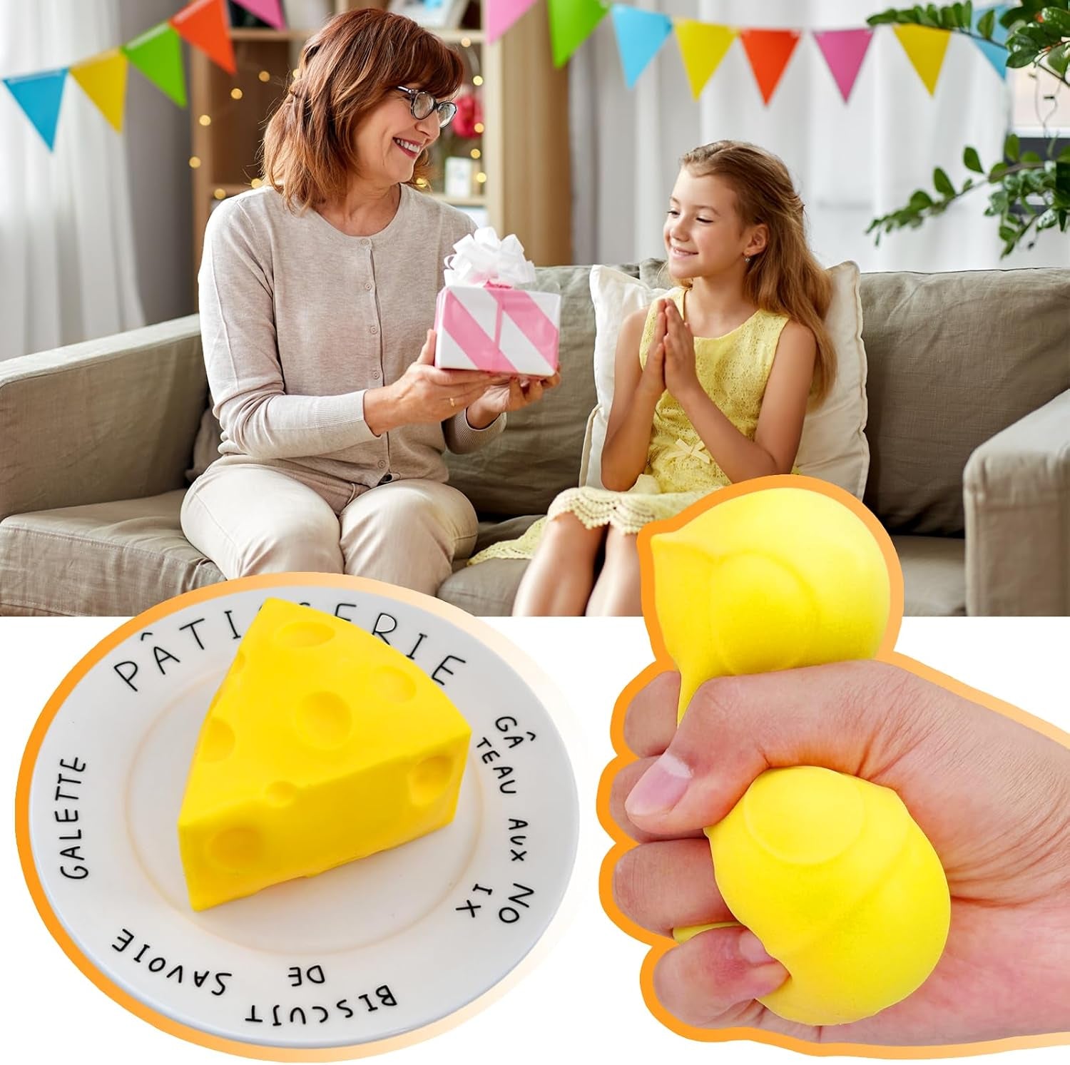 1 Pc Cheese Squishies Stress Relief Soft Novelty Toy Simulation Cheeses Food Squeeze Toy Birthday Gift