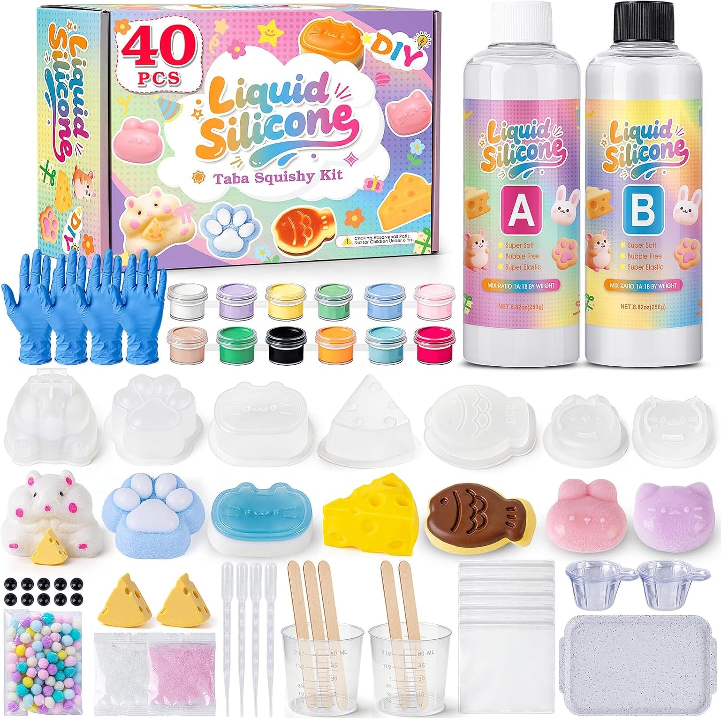 Taba Squishy Making Kit, DIY Taba Squishy Kit,18Oz Squishy 7 Molds Silicone | DIY Making Kits Liquid Silicone 1:1 AB Ratio Epoxy Resin Mix for Squishy,Stress Relief Taba Squishies,Gifts for Any Occasion