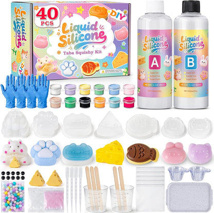 Taba Squishy Making Kit, DIY Taba Squishy Kit,18Oz Squishy 7 Molds Silicone | DIY Making Kits Liquid Silicone 1:1 AB Ratio Epoxy Resin Mix for Squishy,Stress Relief Taba Squishies,Gifts for Any Occasion