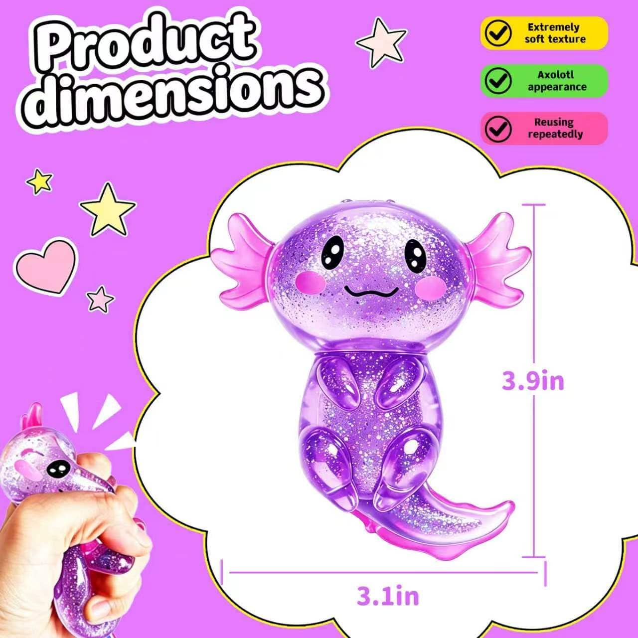 Axolotls Squishies Fidget Stress Ball,Cute Squishies Axolotls Toy,Easter Basket Stuffers, Stress Ball Squeeze Toys for Stress Relief (Purple)