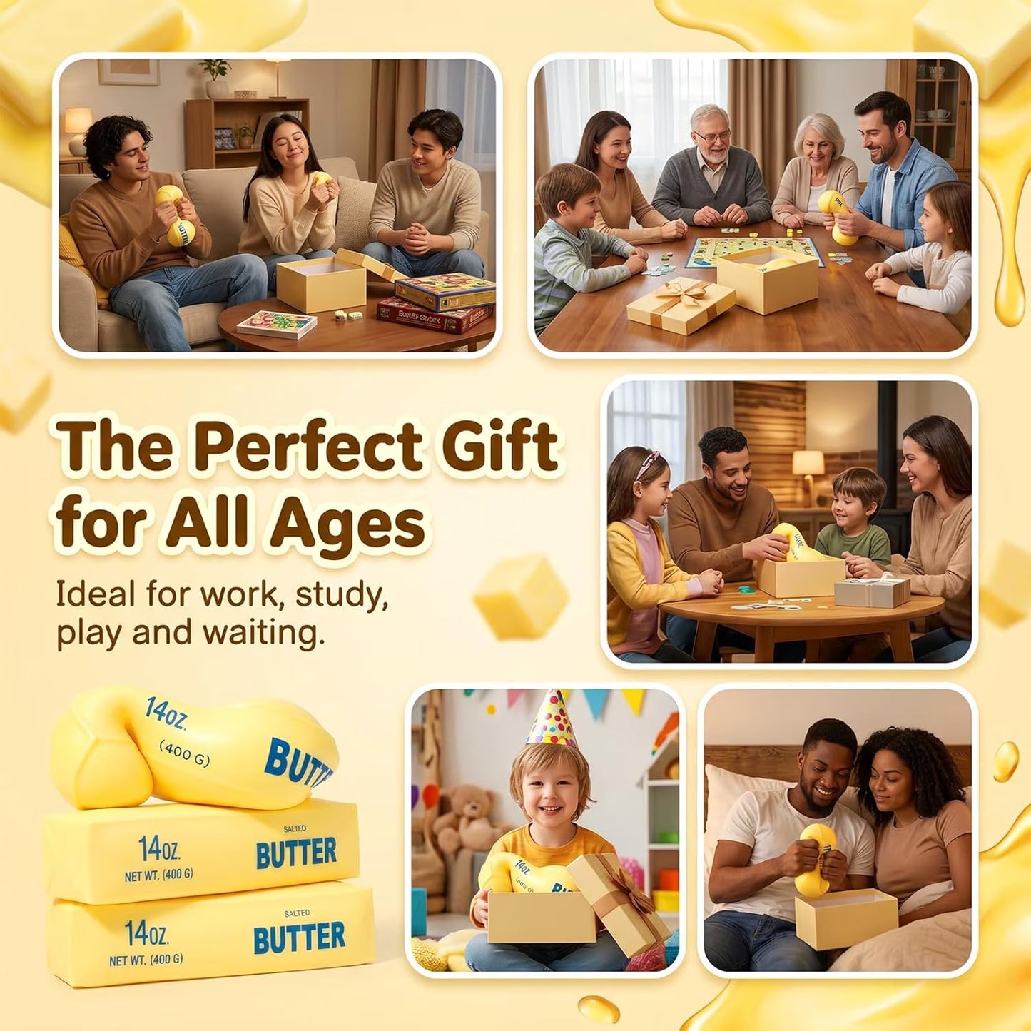 Giant Butter Squishies - Jumbo Slow Rising Stress Relief Balls and Party Favor Gift