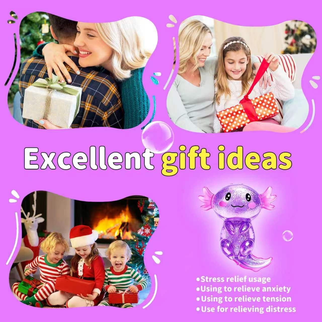 Axolotls Squishies Fidget Stress Ball,Cute Squishies Axolotls Toy,Easter Basket Stuffers, Stress Ball Squeeze Toys for Stress Relief (Purple)