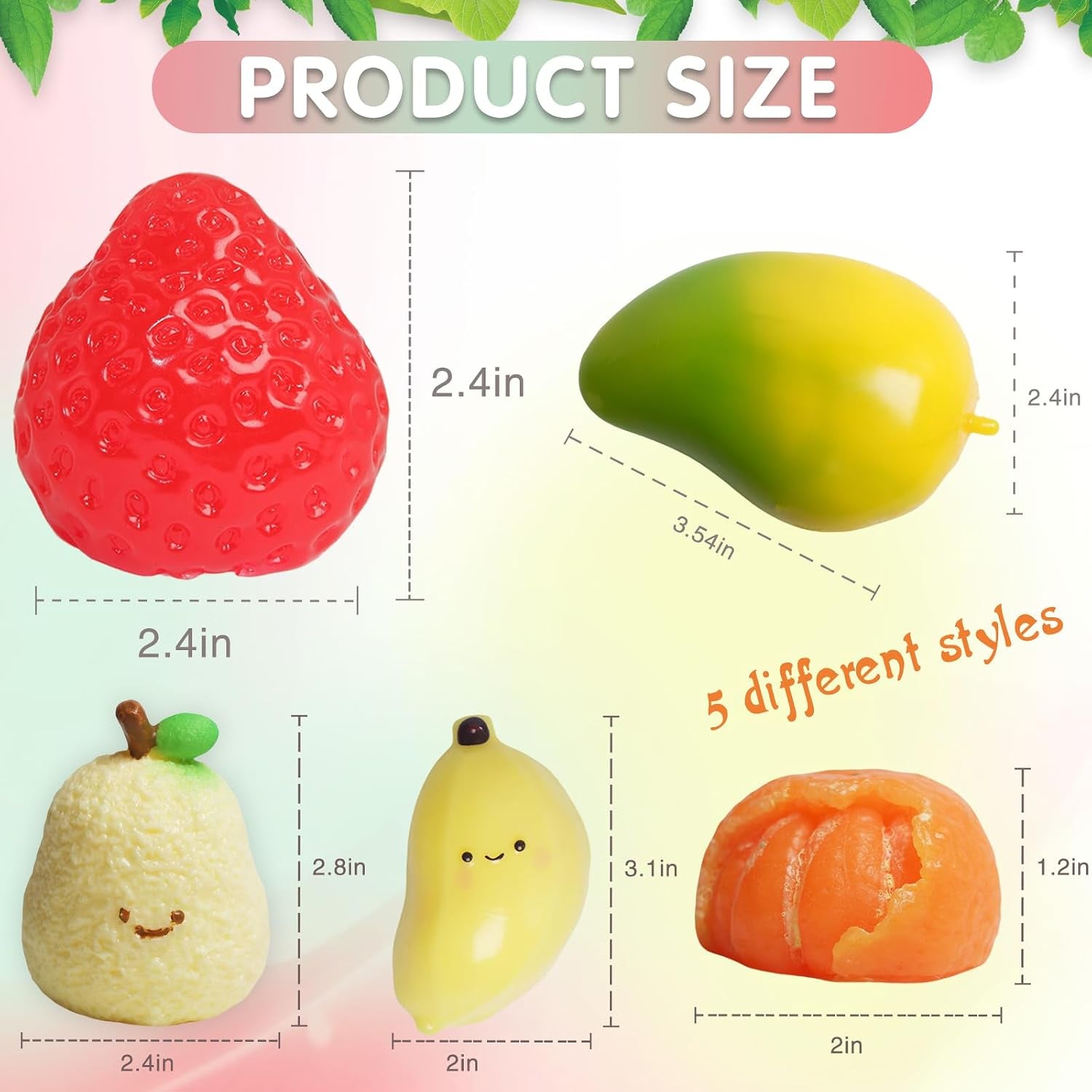 Set of 5 Handmade Fruit Squishies for Stress Relief and Fidgeting, Including Strawberry, Banana, and Mango, Ideal for Party Favors in OPP Packaging