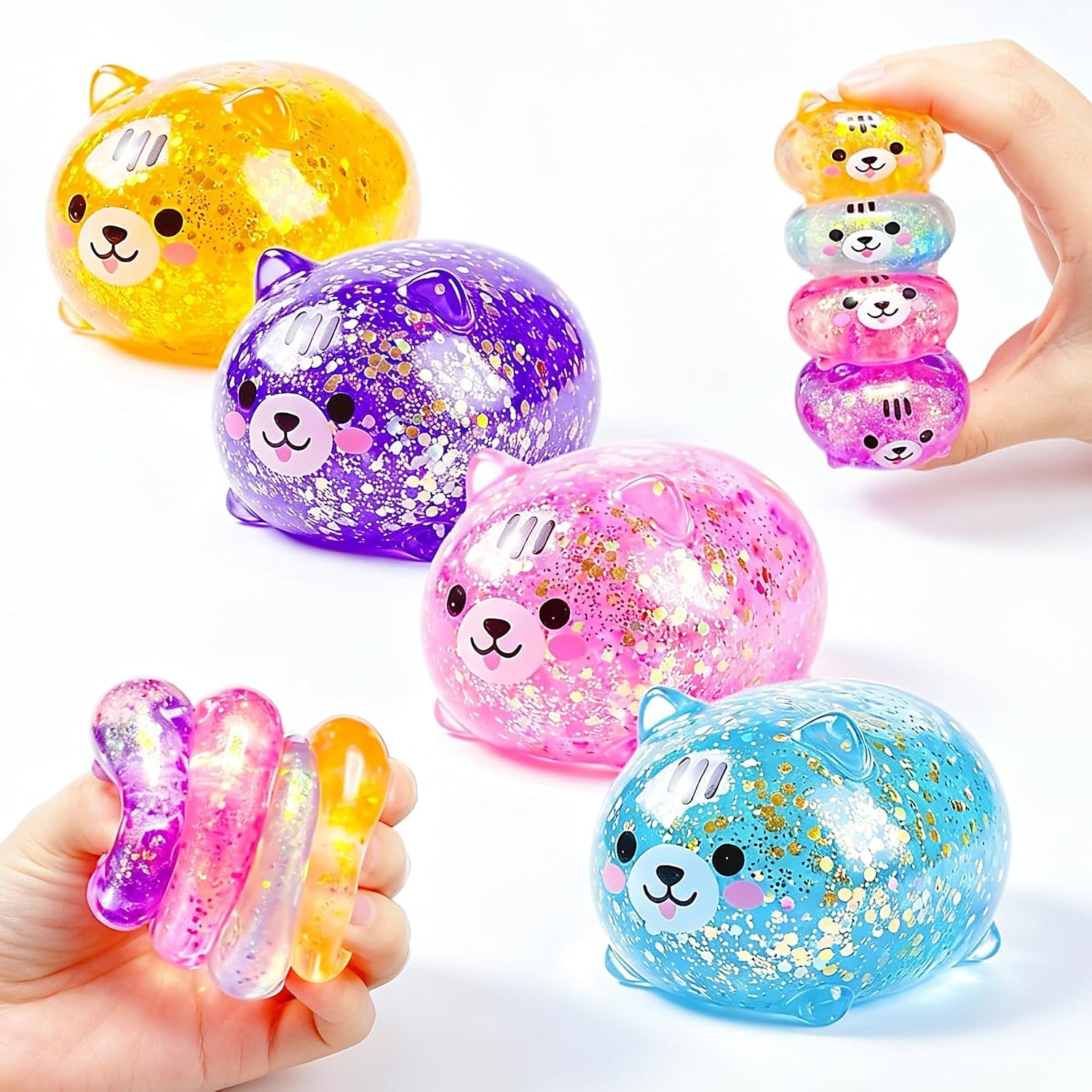 4 Pack Squishy Shiba Inu Stress Ball, Miniature Figurines & Desk Decor | Glitter Shiba Inu Squishy Balls Home & Garden Decoration Tiny Shiba Inu Squishy for Adults, Party Favors & Birthday Gifts