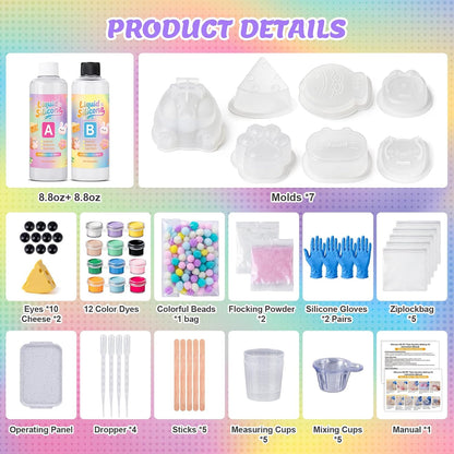 Taba Squishy Making Kit, DIY Taba Squishy Kit,18Oz Squishy 7 Molds Silicone | DIY Making Kits Liquid Silicone 1:1 AB Ratio Epoxy Resin Mix for Squishy,Stress Relief Taba Squishies,Gifts for Any Occasion