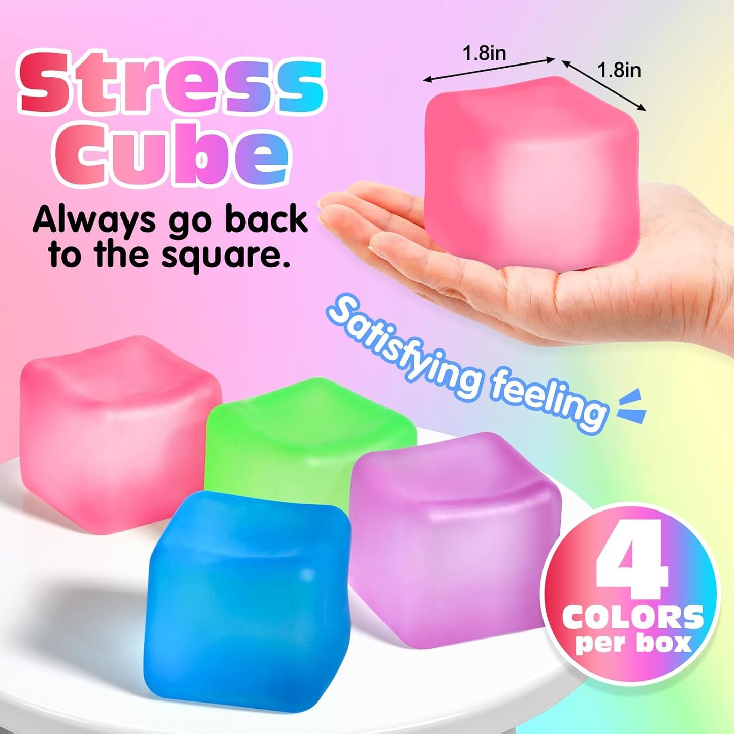 4 Pack Stress Cube,Slow Rising Ice Cube Stress Balls for Adults Kids | Sensory Fidget Toy for Anxiety Relief, Square Shape Cube Squishy for Classroom Prizes, Squishy Balls for Party Favors