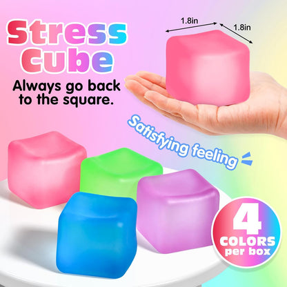 4 Pack Stress Cube,Slow Rising Ice Cube Stress Balls for Adults Kids | Sensory Fidget Toy for Anxiety Relief, Square Shape Cube Squishy for Classroom Prizes, Squishy Balls for Party Favors