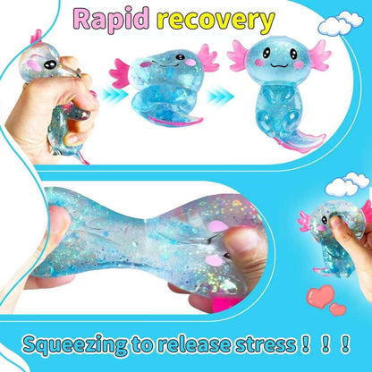 Glitter Axolotl Stress Relief Squishies - Soft Stretchy Fidget Toys for All Ages, Ideal for Easter Baskets, Party Favors, and Classroom Rewards (Available in 2 Colors)