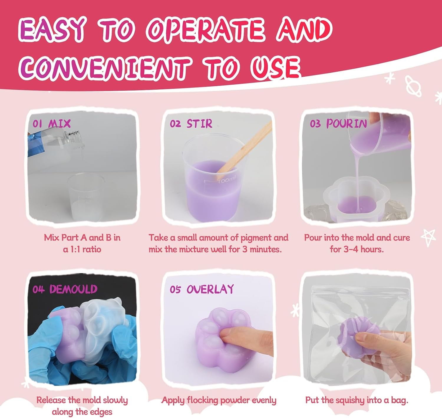 DIY Taba Squishy Kit - 18oz Rubber Squishy Creation Set with Instructions for Making Your Own Taba Squid Using Silicone Molds, Soft Stress Relief Squeeze Toy, Perfect for Stress Relief and Entertainment Gifts