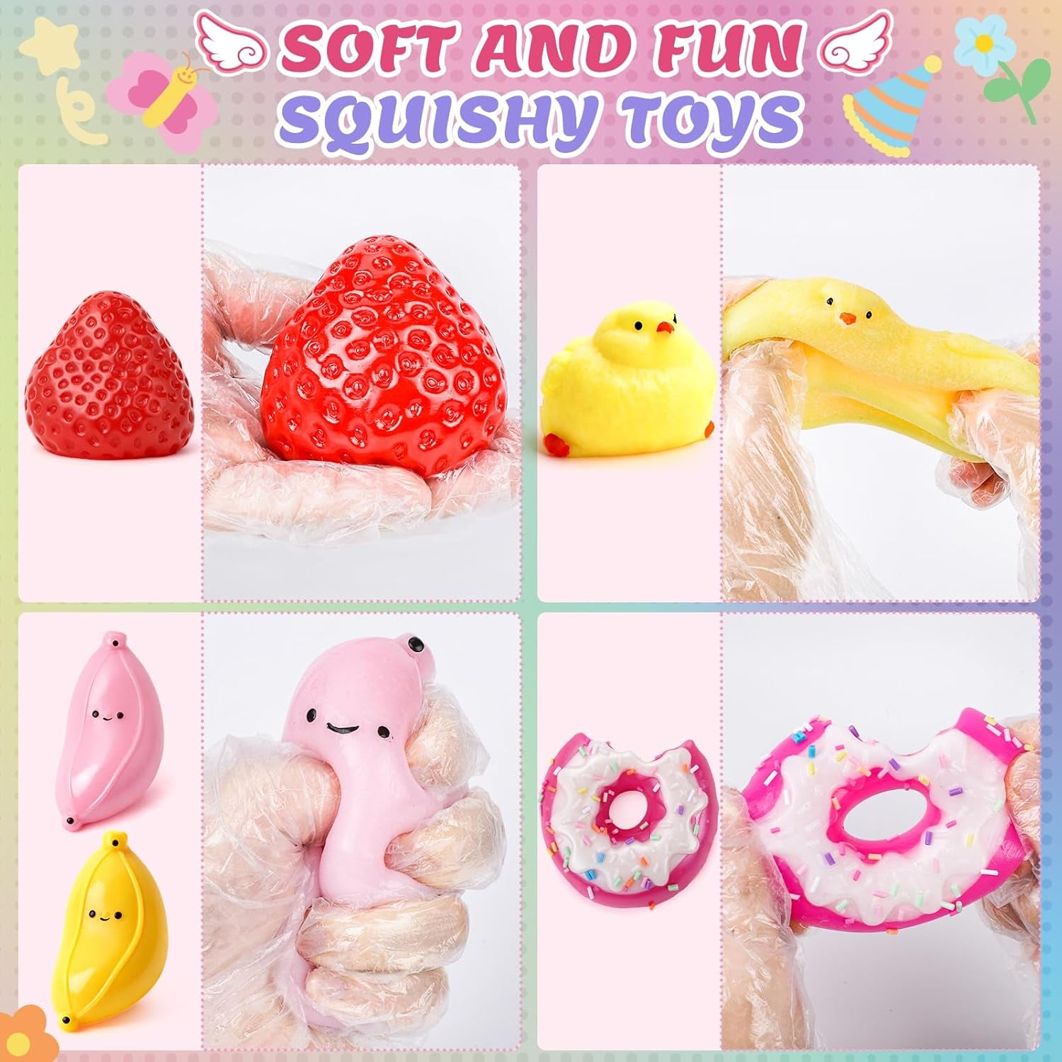 20-Piece Taba Squishy Fidget Toy Pack - Stress Relief Sensory Toys Featuring Chick, Cat Paws, Hamster, and Strawberry Designs - Ideal for Kids, Classroom Gifts, and Goodie Bags (11 Large + 9 Small)