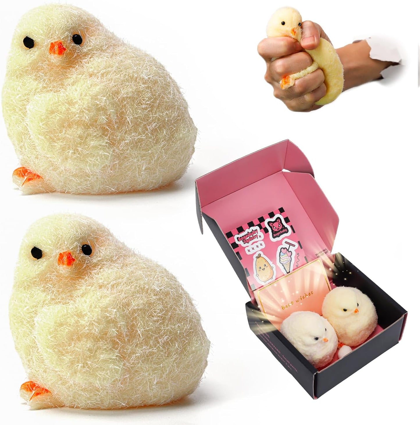 2-Pack Taba Squishy Chick Toy - Handmade Silicone Stress Relief Squeeze Toys for Kids and Adults, Ultra Soft Fidget Chickens