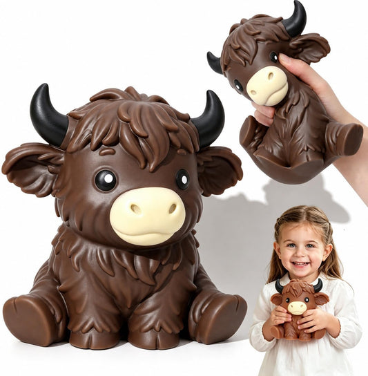 Giant Highland Cow Squishy Stress Ball - Jumbo Soft Slow Rising Toy for Anxiety Relief and Party Favors