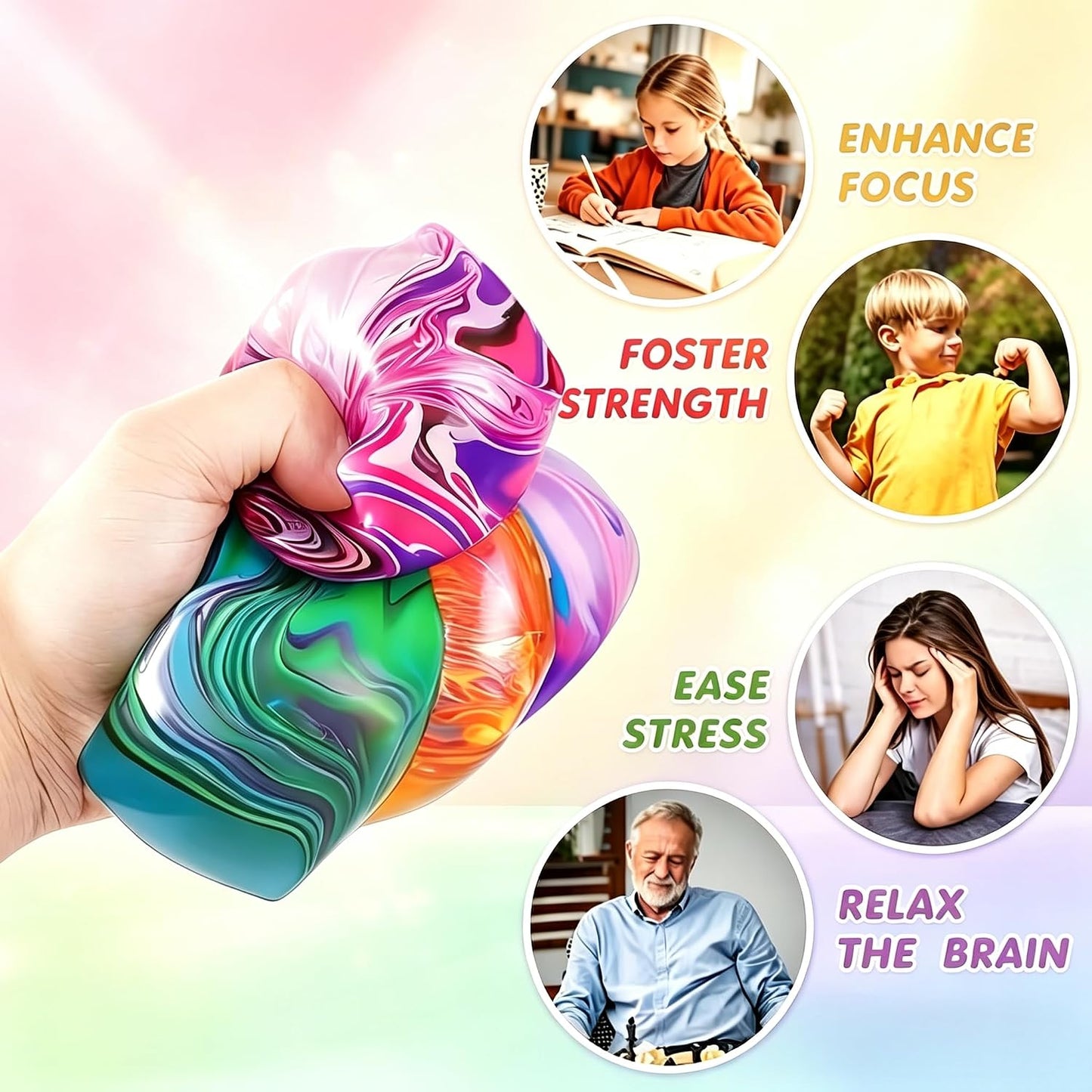 Fidget Toys Stress Relief Cube and Balls for Kids and Adults, Sensory Ice Sugar Squishies for Autism, Classroom Prize (Purple, 1 Pack)