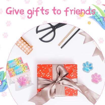Set of 2 Kawaii Cat Paw Squeeze Toys in Pink and Blue - Sparkling Powder Infused PVC Stress Relief Squishies for Kids and Teens, OPP Packaging