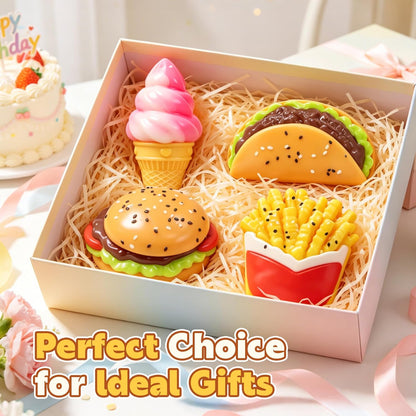 Taba Slow Rising Squishy Toy Set - 4PC Ice Cream, Burger, Sandwich, and French Fries Mochi Squeeze Toys for Stress Relief and Sensory Play, Ideal Party Favors for Kids Ages 8-12