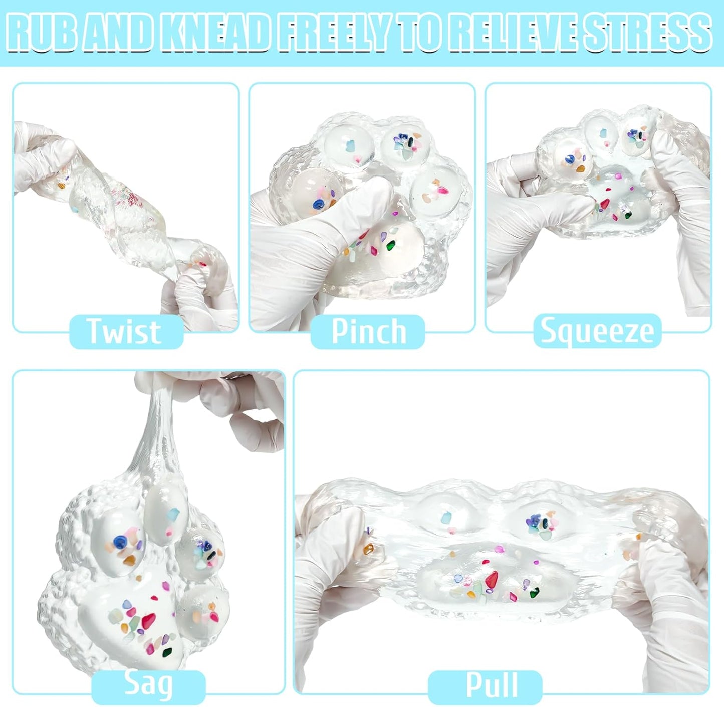 Big Taba Squishy Paw, 4.2In Clear Cat Paw Squeeze Toys, Sticky Squishy Toy | Soft Stress Relief Fidget Sensory Toys, Executive Desk Toys & Party Favors for Kids & Adults