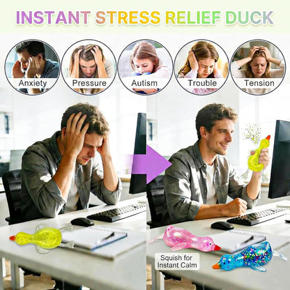 Glitter Duck Stress Ball - Soft Slow Rising Squishy Toy for Anxiety Relief, Ideal Sensory Fidget for Adults and Kids, Unique Desk Decor
