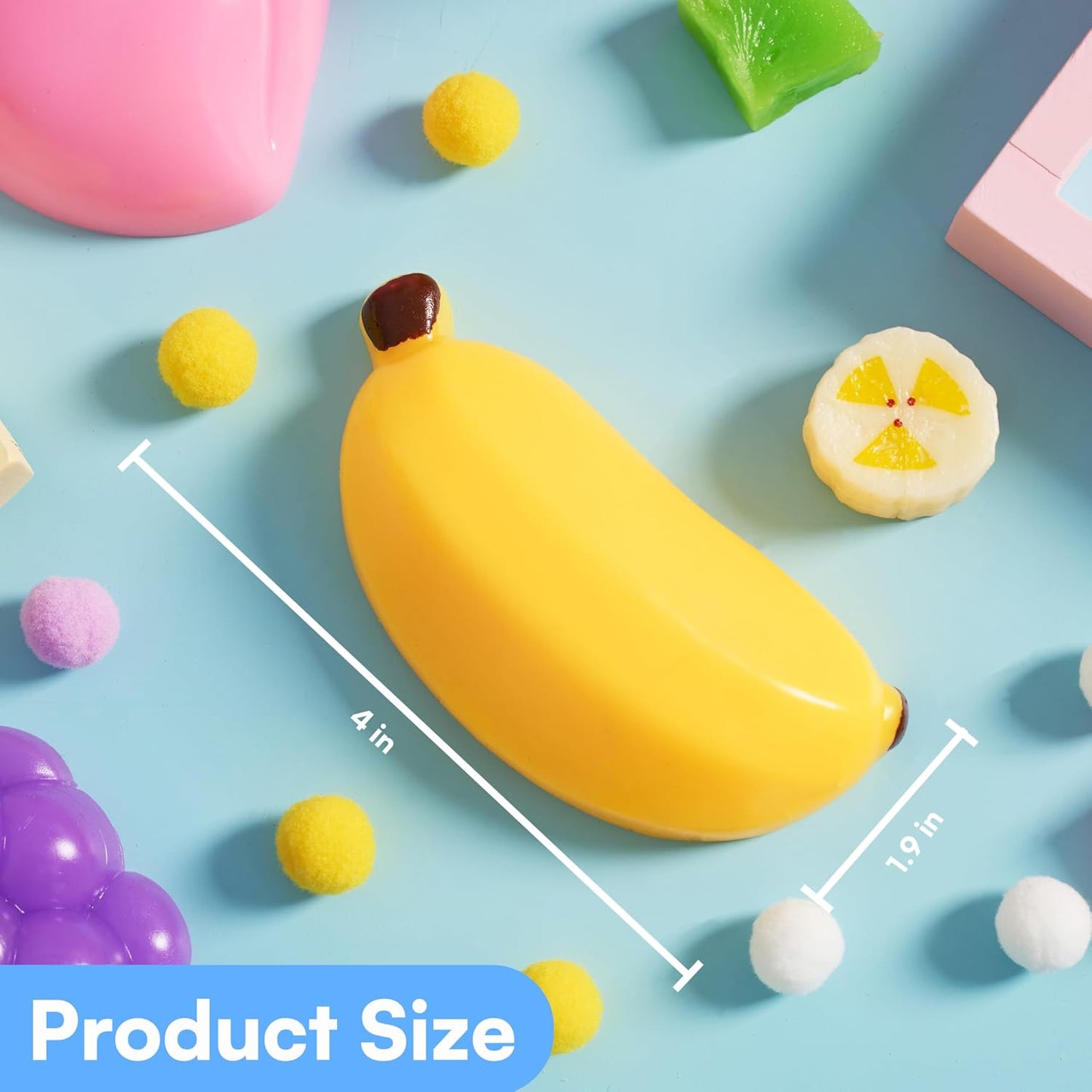 4 Pcs Fruit Taba Squishy Toys, Soft Squeeze Fidgets, Banana, Grape, Strawberry, Peach Fufu Squishy Toys, Cute Taba Squishy Toys for Kids, Party Favors & Gifts