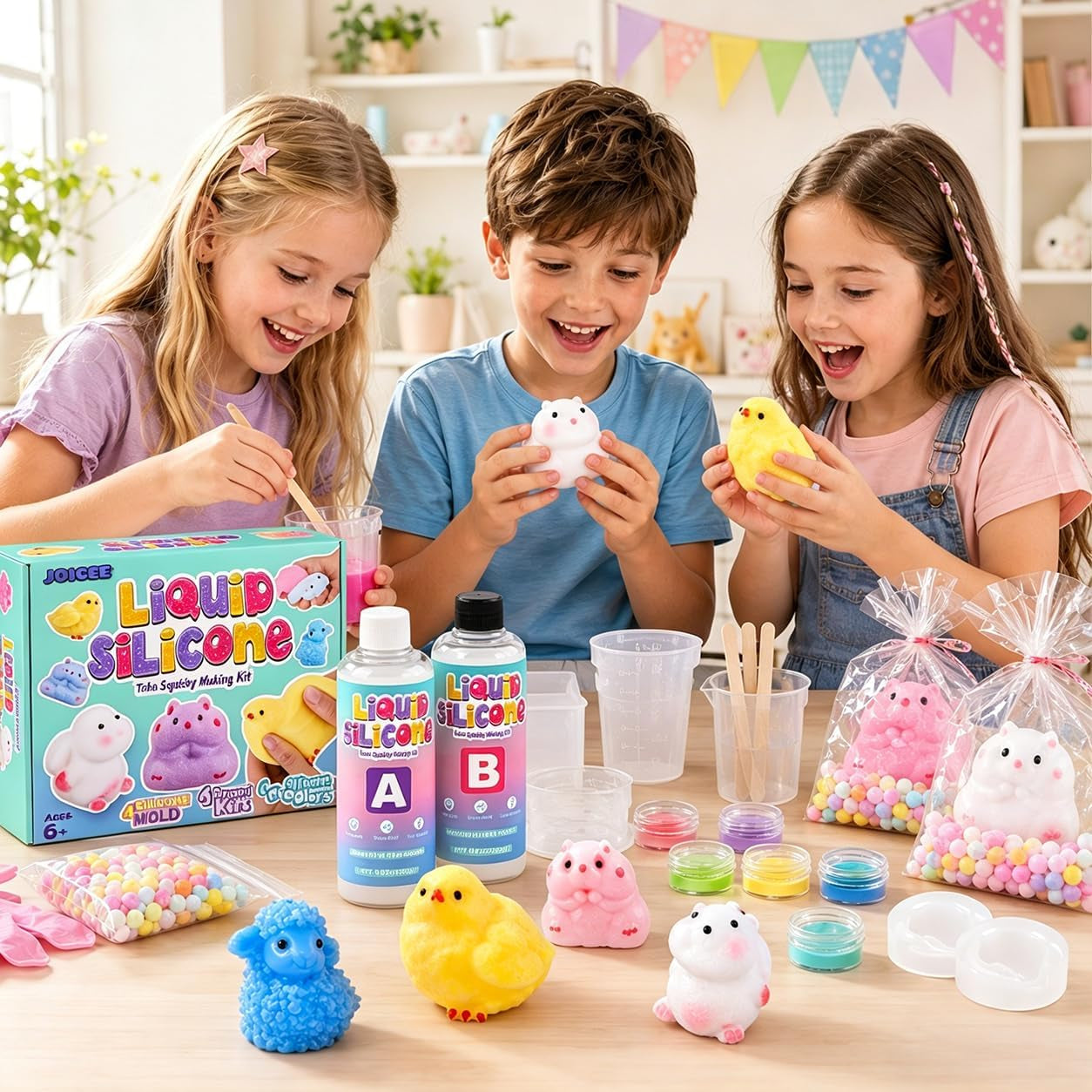Taba Squishy Making Kit - DIY Squeeze Toy Set with 4 Molds, 18OZ Liquid Silicone, Ideal for Crafting, Party Favors, and Stress Relief Gifts