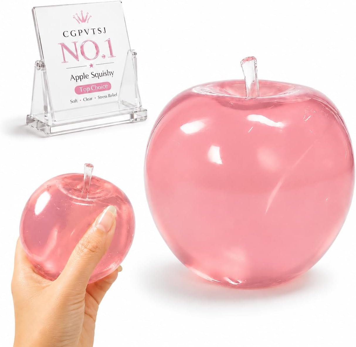 Pink Apple Squishy Slushy Coconut Oil Stress Relief Toy - Giant Slow Rising Fidget Squeeze Ball for Adults