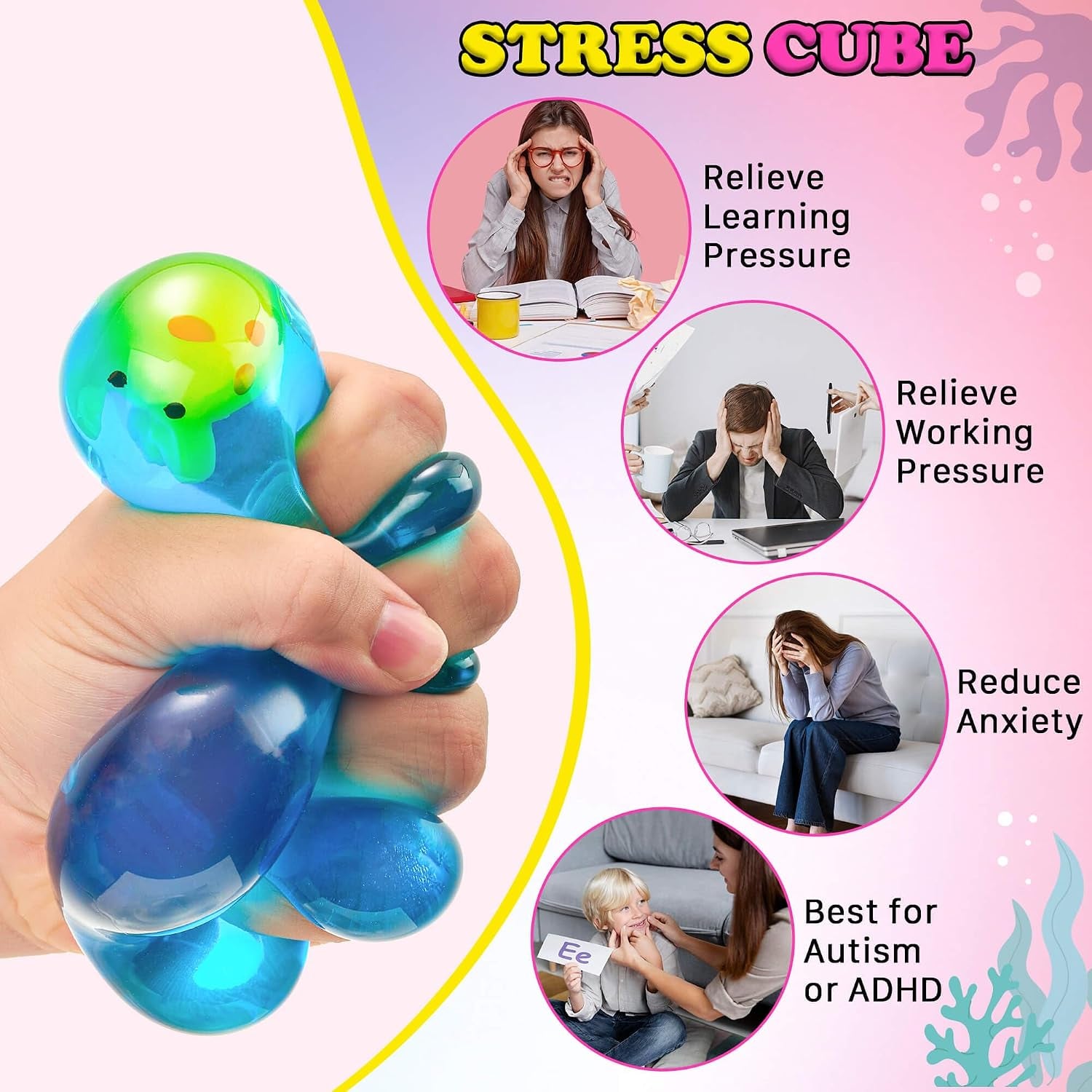 Glow in the Dark Crab Stress Relief Fidget Cube - Sensory Squishy Toy for Kids and Adults, Ideal for Autism and Anxiety Management, Perfect for Easter Basket Stuffers