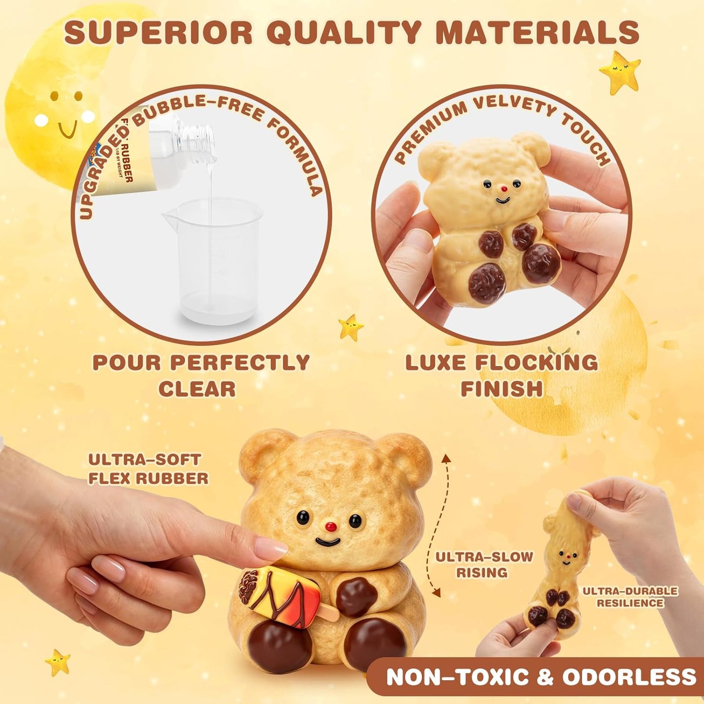 DIY Taba Squishy Kit - All-In-One Squishy Making Kit with Silicone Molds, 18OZ Liquid Silicone 1:1 AB Resin Mix, Bubble-Free & Fast Curing Flex Rubber,Cute Craft Gifts for Creative Kids & Teens